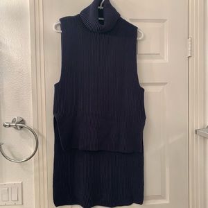Mango blue turtleneck sleeveless high-low sweater